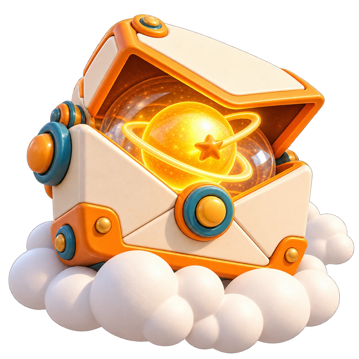 An envelope-shaped chest opening on a glowing planet — an offer worth replying to