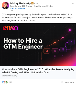 Mickey Haslavsky's LinkedIn post: How to Hire a GTM Engineer in 2026